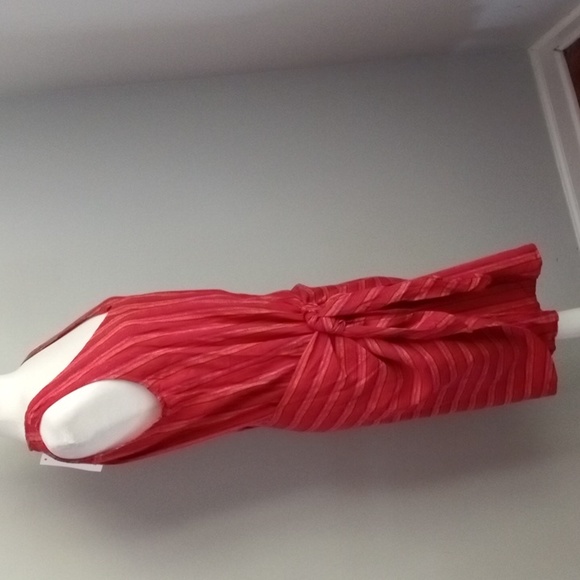 New Anthropologie Drew Red Striped Linen Blend Sleeveless Faux Wrap Dress Medium - Picture 3 of 10